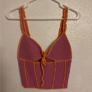 Crochet pink and orange crop top (fits S or M)